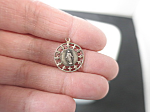 Virgin Mother Mary Cross Surround Sterling Medal