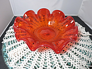 Vintage Blenko Crackle Glass Amberina Crimped Ruffled Bowl