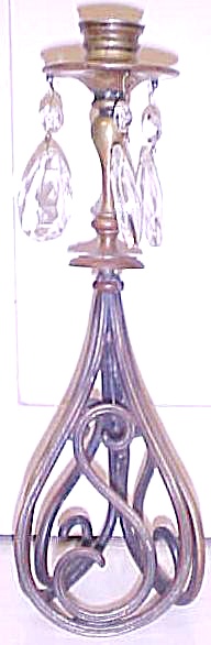 Brass Candlestick Holder W/glass Prisms
