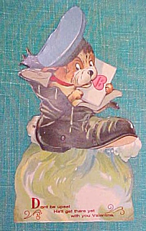 Antique Valentines Card Puppy In Boot